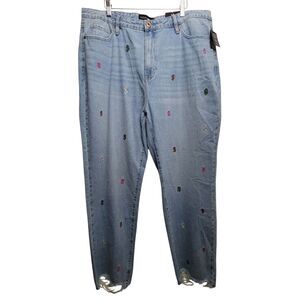 Fashion Nova 100% Cotton Embroidered Dollar Sign Distressed Hem Jeans Size 16
